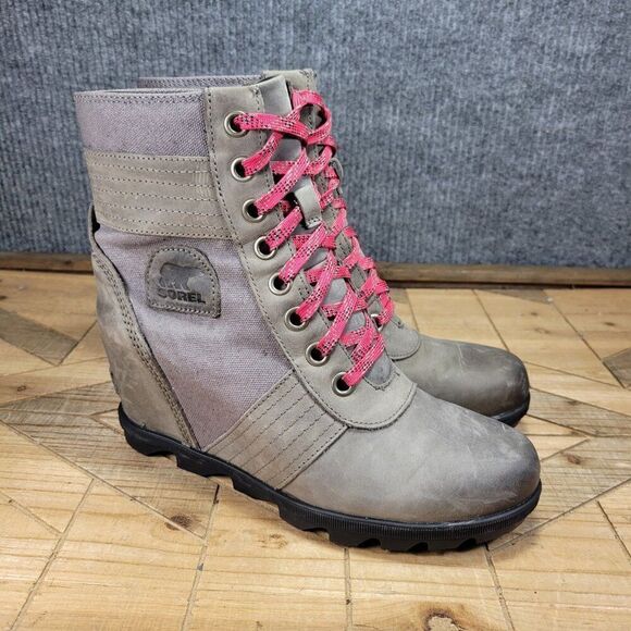 Sorel Women's Lexie Size 10 Wedge Gray Leather Boots Lace Up NL3046-052 - Picture 1 of 10